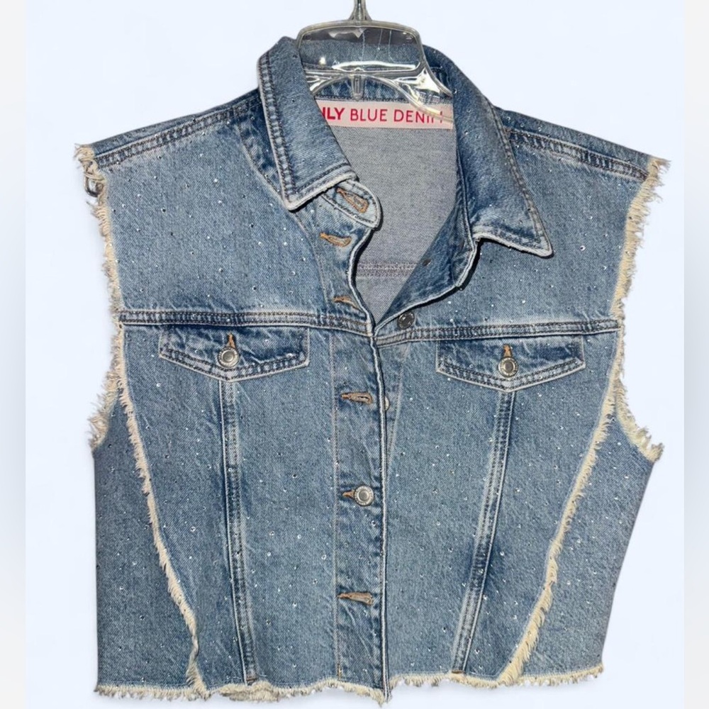 Only blue denim jacket vest with rhinestone detail NWT